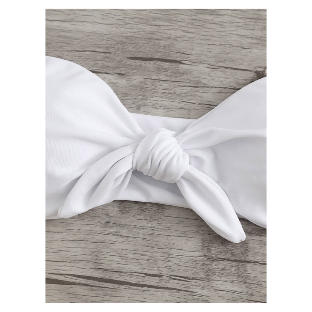 White Yellow Front Knot Bandeau High Leg Bikini - Picture 4 of 6